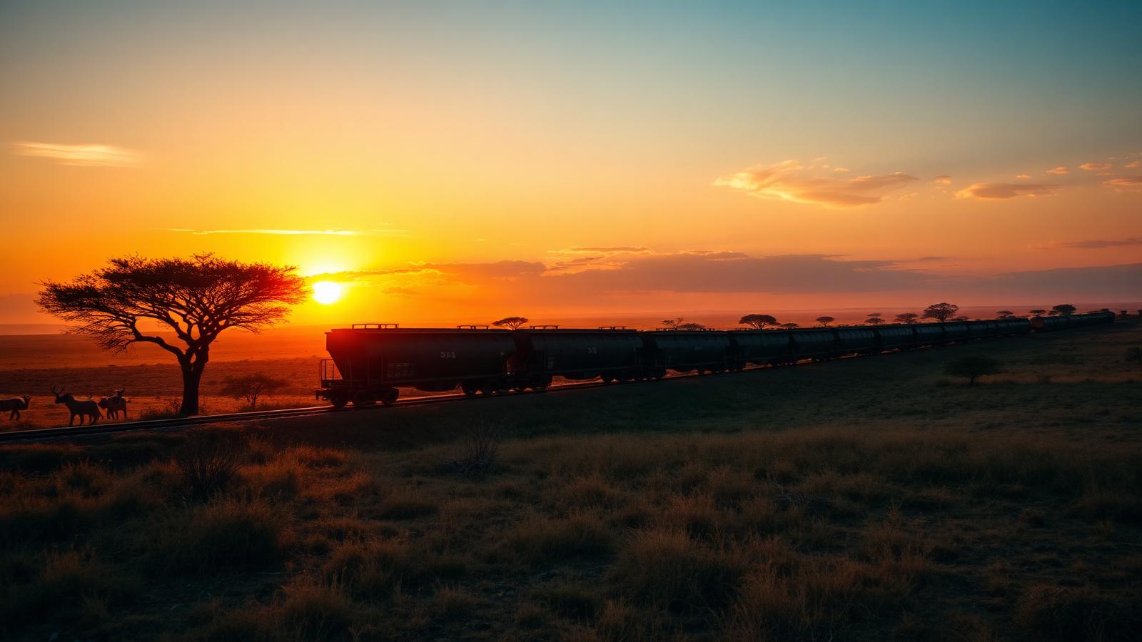 Coal freight train at sunset